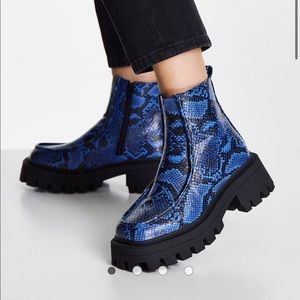 ASOS DESIGN Anaconda chunky loafer boots in blue snake